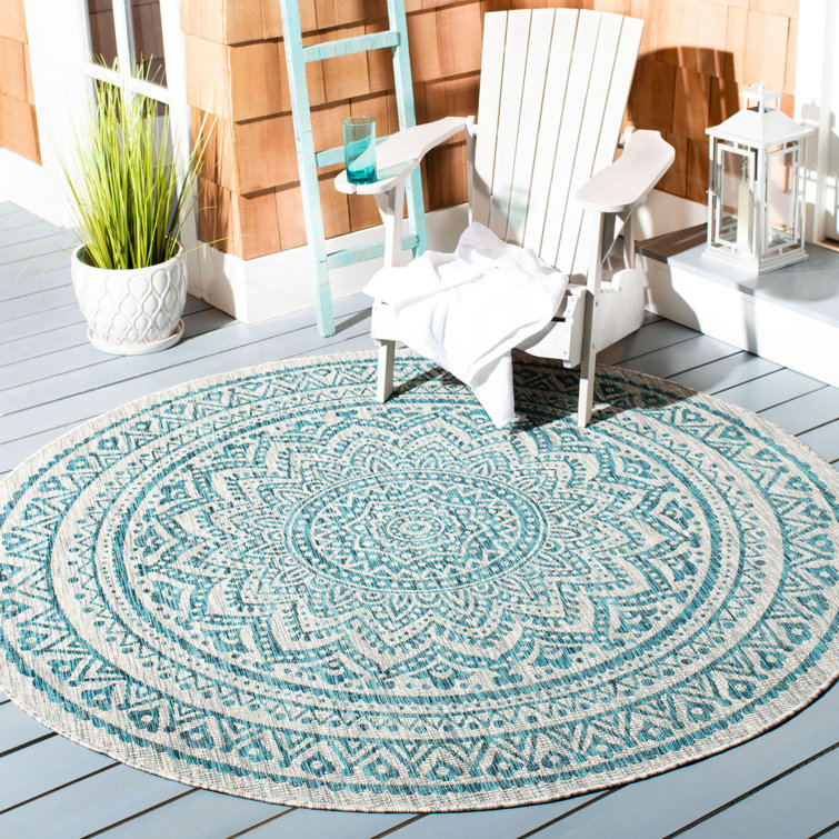 Bungalow Rose Amedee Floral Power Loom Teal Indoor/Outdoor Area Rug & Reviews Wayfair